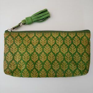 Blithe Leather Embossed Clutch in Green and Dark Yellow